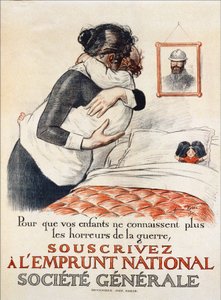 Om te voorkomen dat uw kinderen de verschrikkingen van de oorlog ervaren, abonneer u op de nationale lening van de Société Générale - poster, 1917